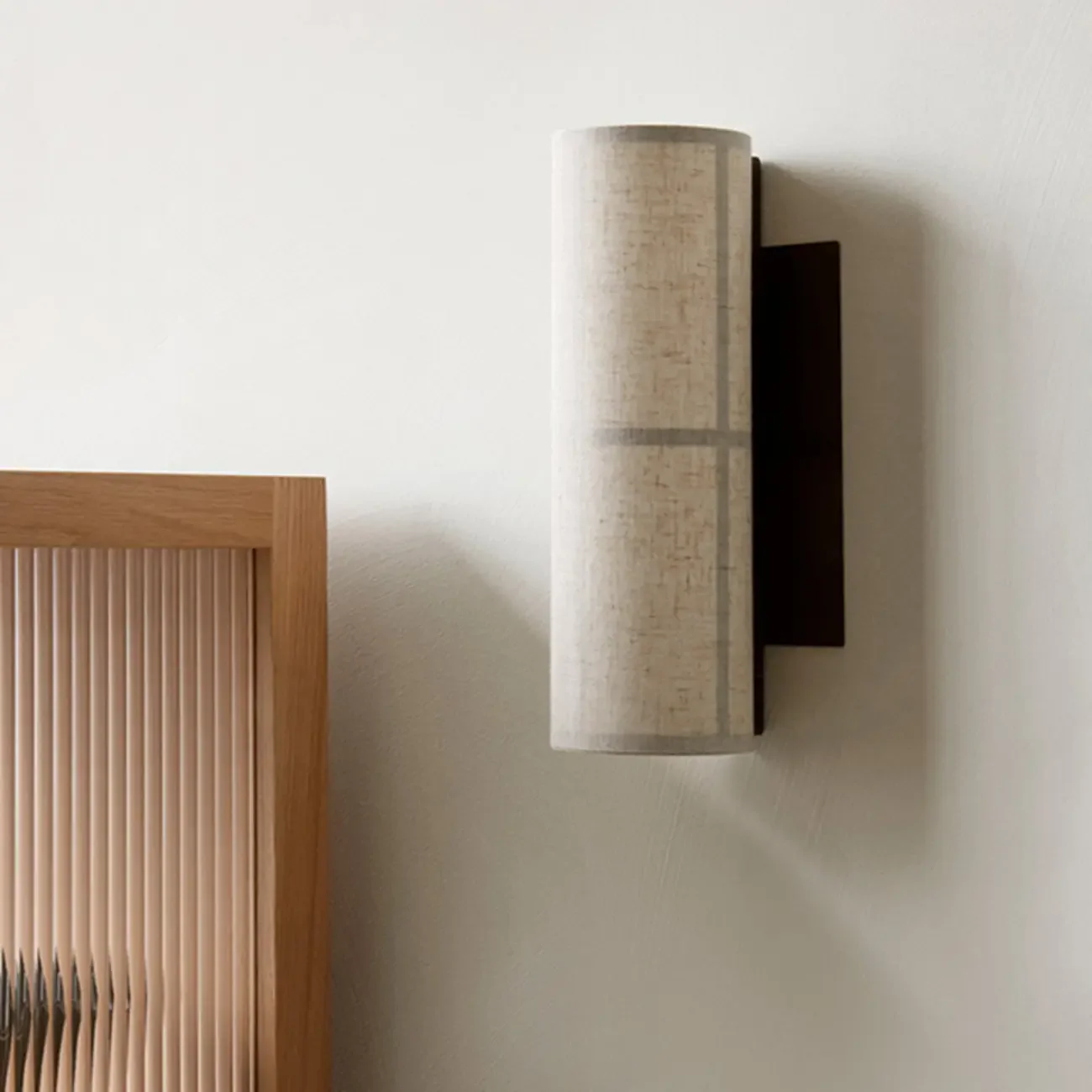 Modern Linen Beige Cylinder Wall Sconce with Switch
