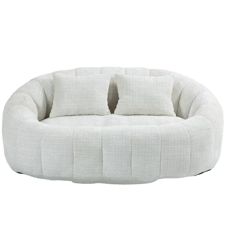 Beige 59.05 Chenille High Back Loveseat Chaise Lounge Chair