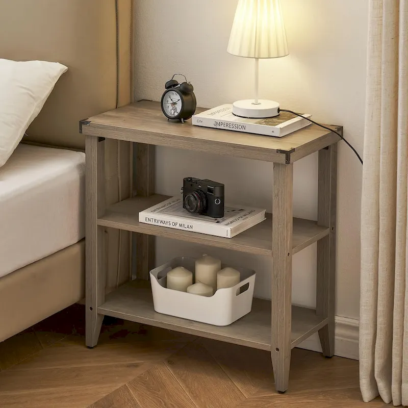 Farmhouse End Table, 3 Tier Rustic Side Table