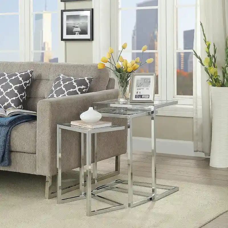 Carolina Living Addison Nesting Table Set - Glass Top - Chrome Base