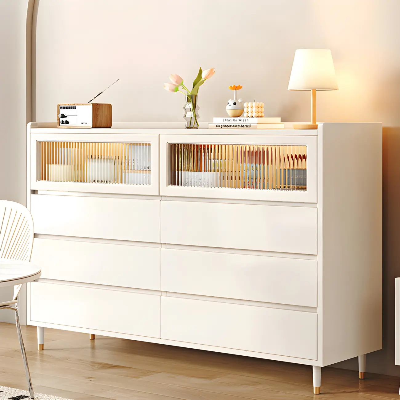 Elegant Pine Wooden Double Dresser with 6-Drawers