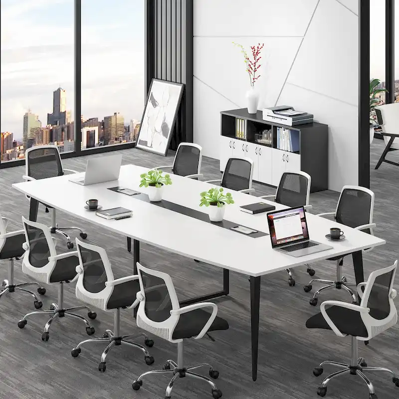 8FT Conference Table,Boat Shaped Meeting Table with Rectangle Grommet