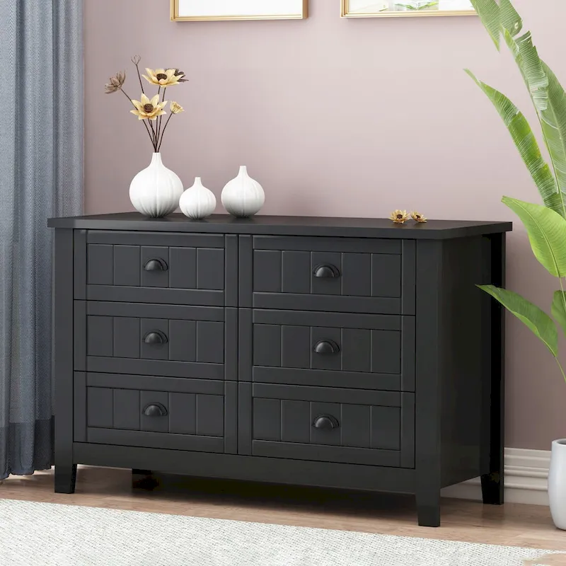 Farmhouse Black Solid Wood Entryway Storage Cabinet with Six Drawers