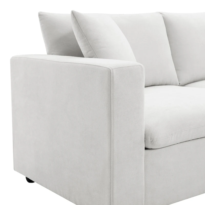 4-Seat Polyester L-Shaped Sectional Sofa with Convertible Ottoman