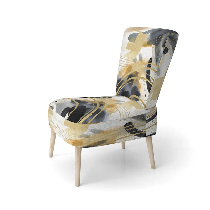 Designart Pastel Abstract With Blue Black & Gold Spots III Upholstered Fractals Accent Chair and Modern Arm Chair
