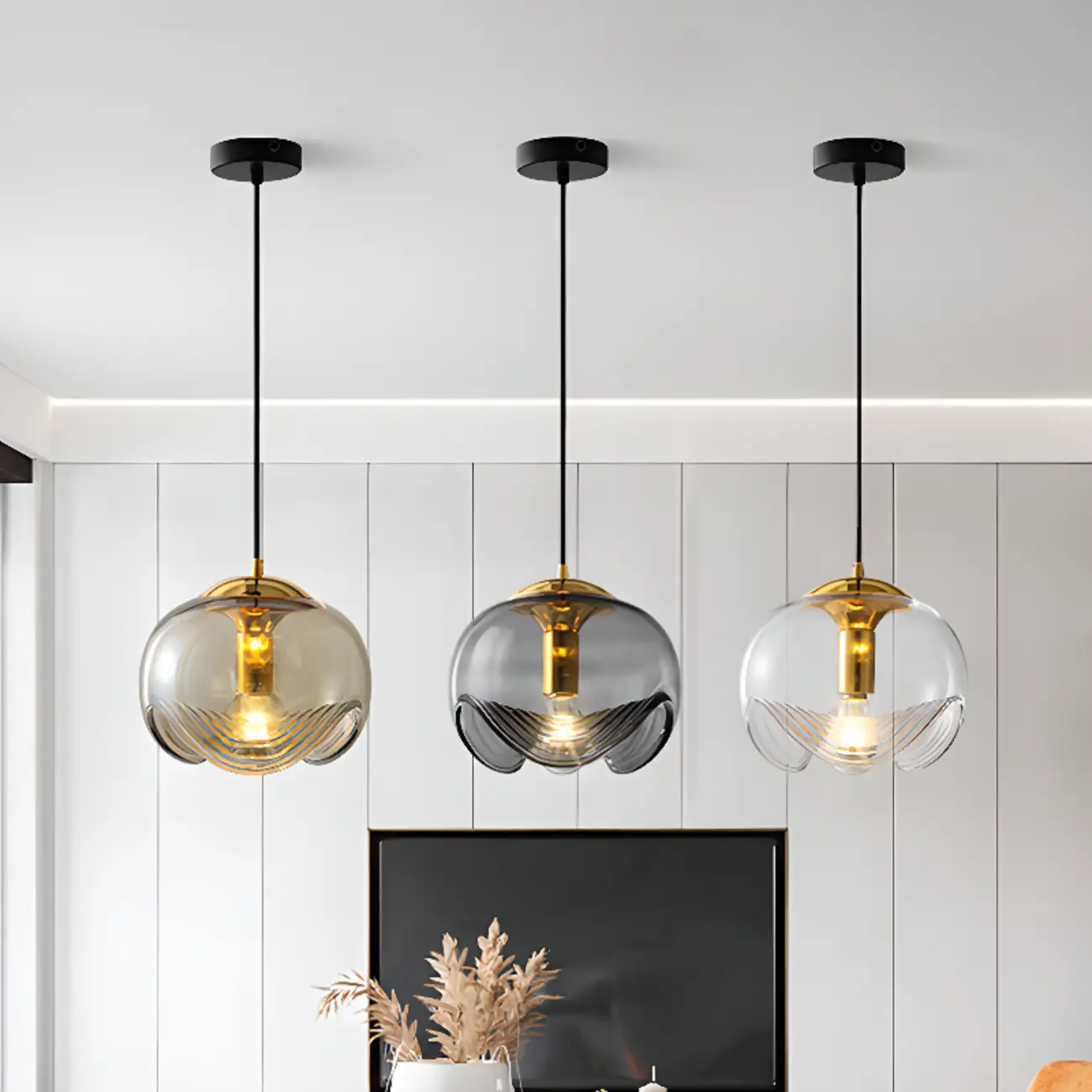 Modern Geometirc Gold Clear Glass Kitchen Pendant Light