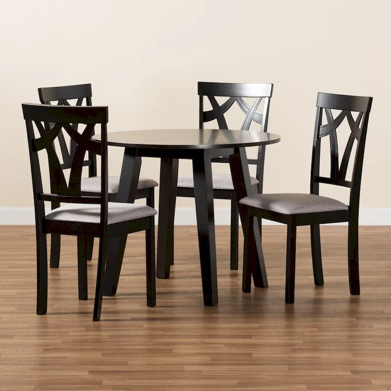 Derya Modern Transitional 5-Piece Wood Dining Set-Grey/Dark Brown