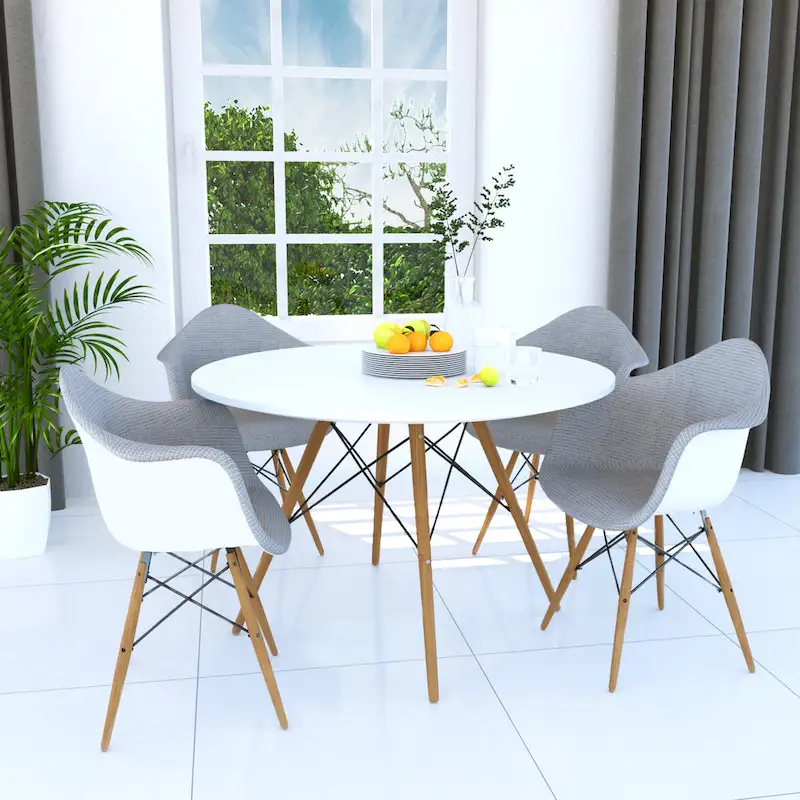 Dover 47 Modern Round Dining Table for 4 - Mid-Century Classic Table with Glass/Wood Tabletop for Home Living Room and Kitchen