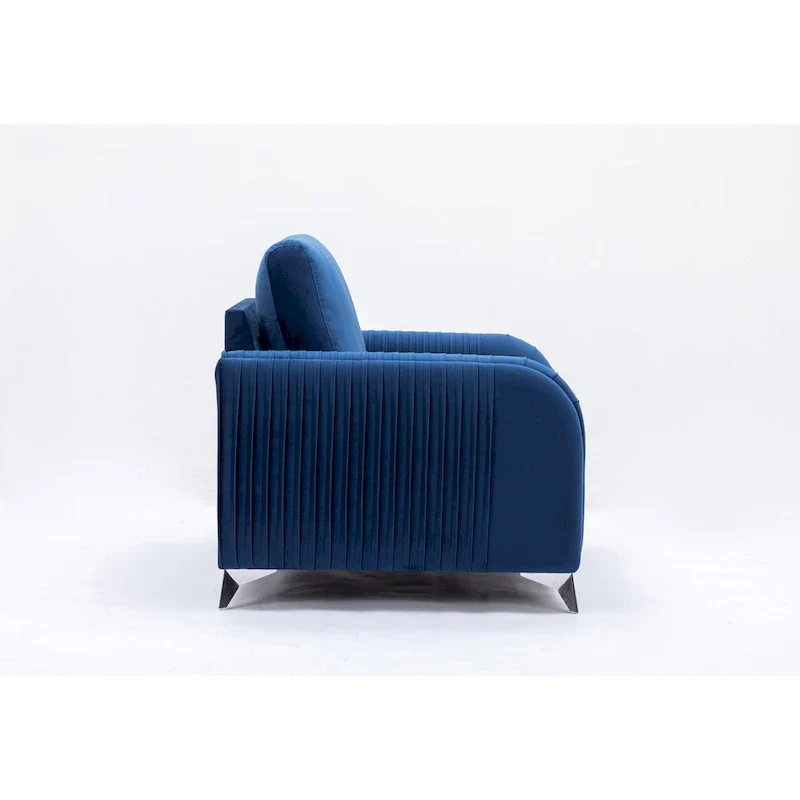 Blue 38 Modern Velvet Accent Chair with Polished Chrome Trim Legs