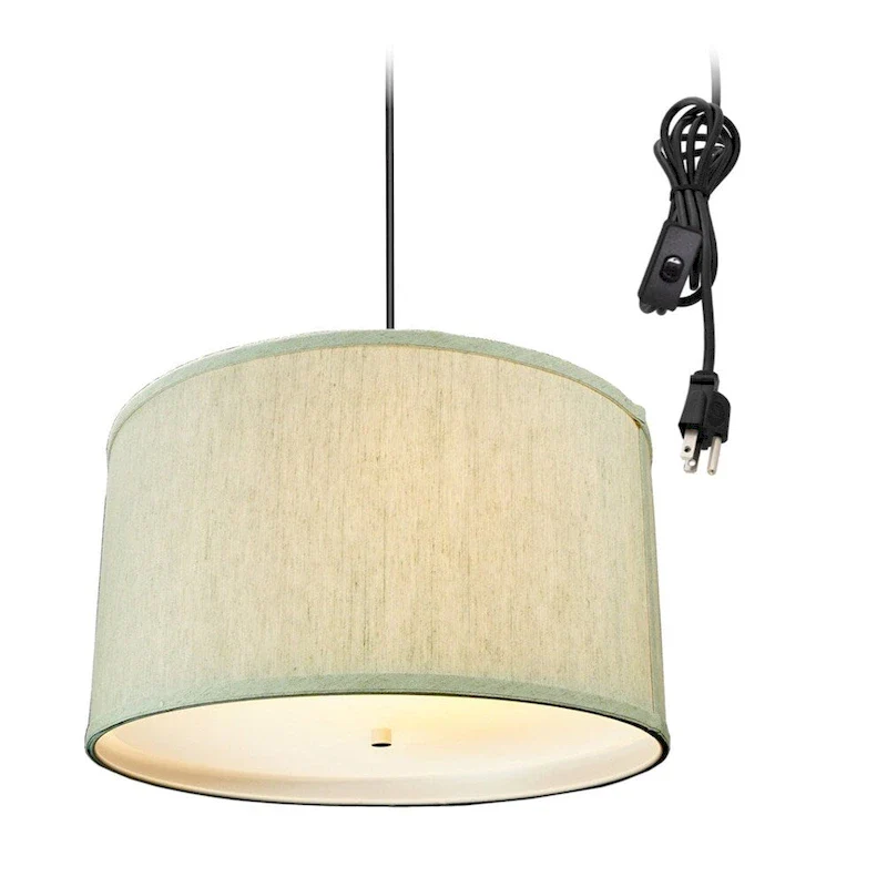 2 Light Swag Plug-In Pendant 18 w Textured Oatmeal with Diffuser, Black Cord