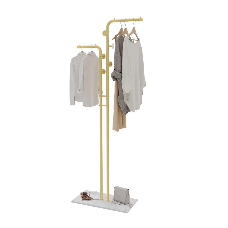 Coat Rack with Marble Base Entryway Coats Hanger Stand with 5 Hooks - 24 x12 x70
