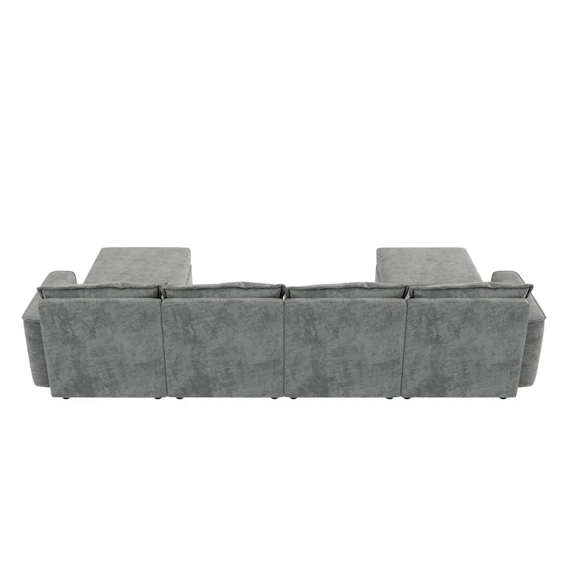 Grey 115 Convertible U-Shaped 6-Seat Modular Sectional Sofa with Ottoman, Customizable Fabric, and Tilting Armrests