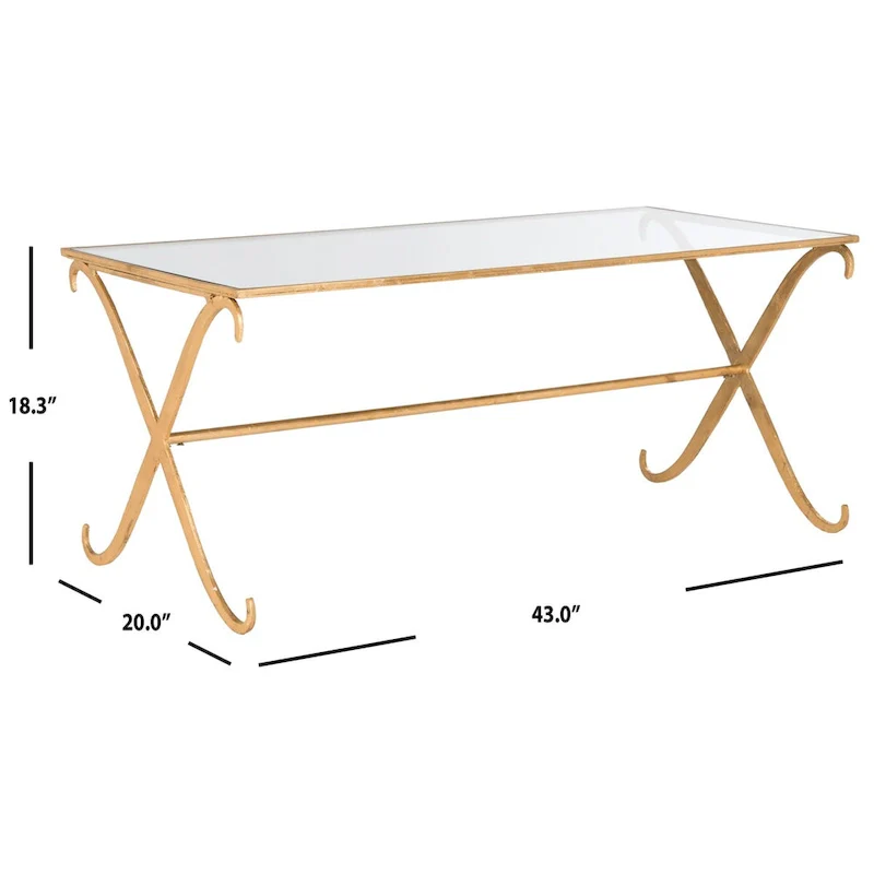 Gold/ Tempered Glass Top Coffee Table - 43 x 20 x 18.3