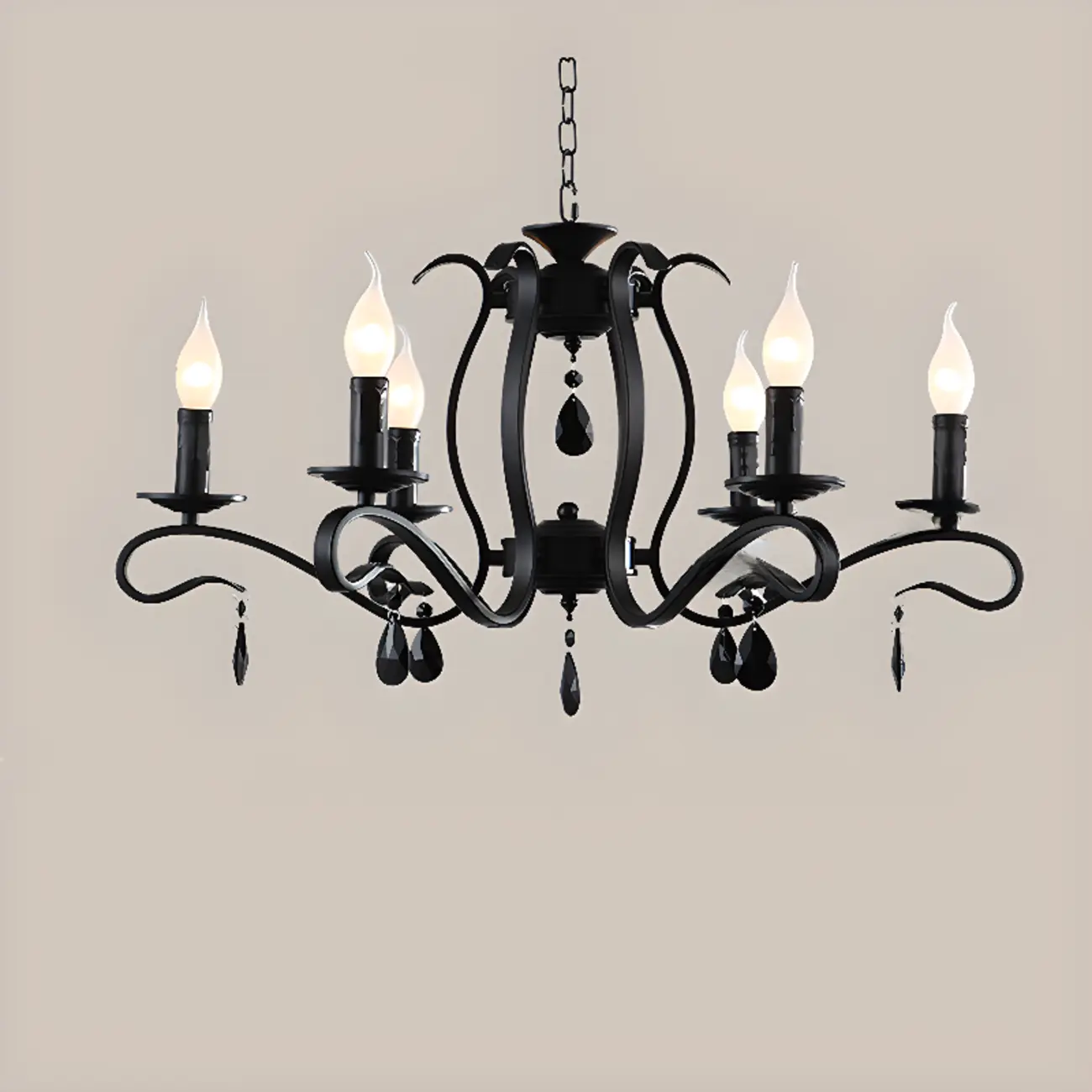 Vintage 6 Lights Black Pendant Chandelier with Candle Design