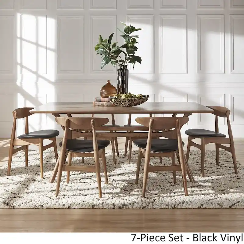 Nadine Dark Walnut Finish Rectangular Dining Set - Curved Back Chairs