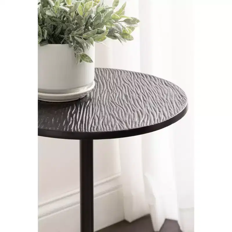 Black & Gold Round Metal Accent Side Table, 1-Person