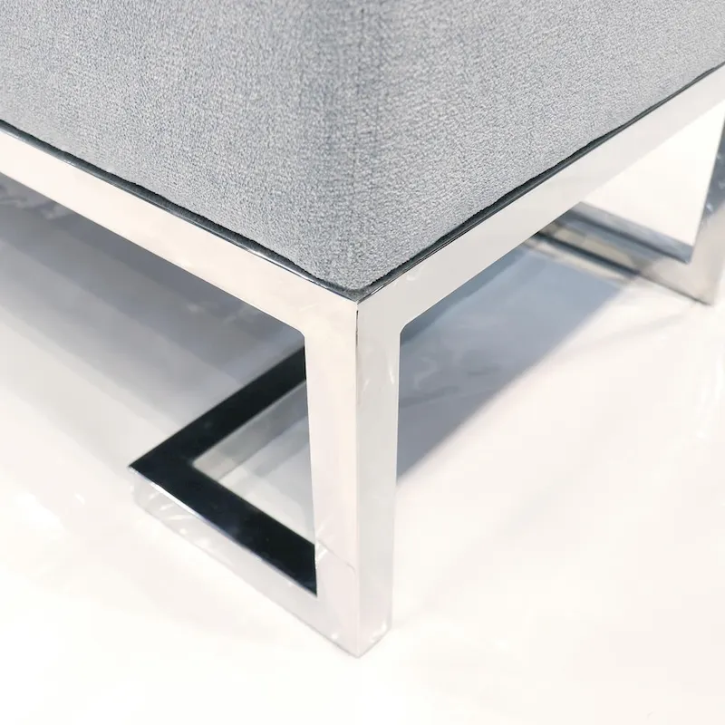 Pasargad Home Luxe Upholstered Stainless Steel Bench - W48xD16.5xH17.6