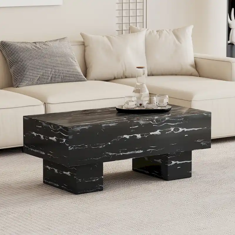 43.3 MDF Coffee Table with Black Marble Texture, 300lbs Capacity