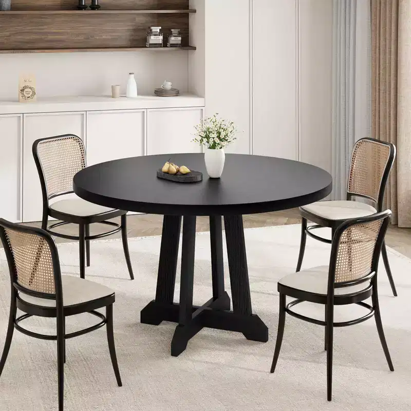 Acekool 47-Inch Round Dining Table, Seats 4, Wood Top with Pedestal Cross Base, Space-Saving Kitchen & Dining Room Table, Farmhouse Style