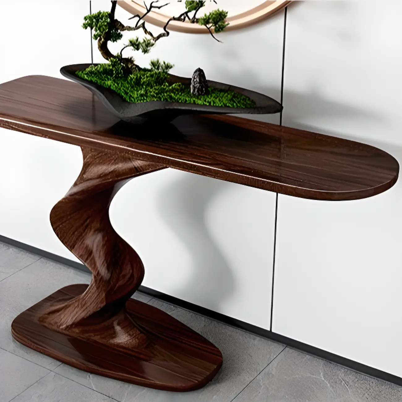 Modern Ash Wood Console Table with Sculptural Base