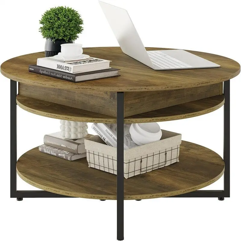 Wood Lift Top Circular Coffee Table - 31.5D x 31.5W x 17.35H