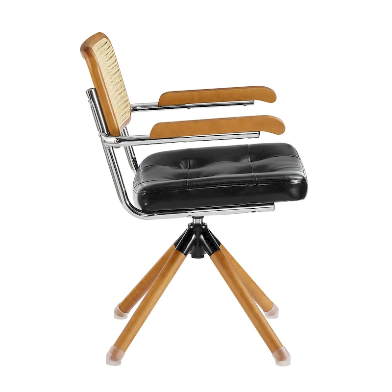 Art Leon Swivel PU Leather and Wooden Accent Chair