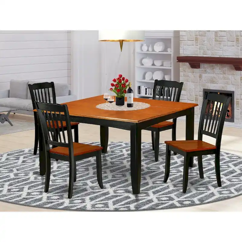 East West Furniture Kitchen Table Set Includes a Square Dining Table with Butterfly Leaf and Dining Chairs (Pieces Options)