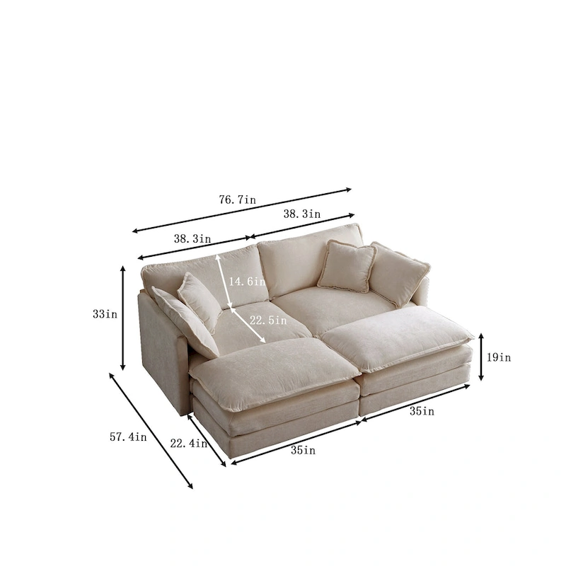 4-Piece Modular Chenille Upholstered Sleeper Sectional Sofa Bed with Ottoman