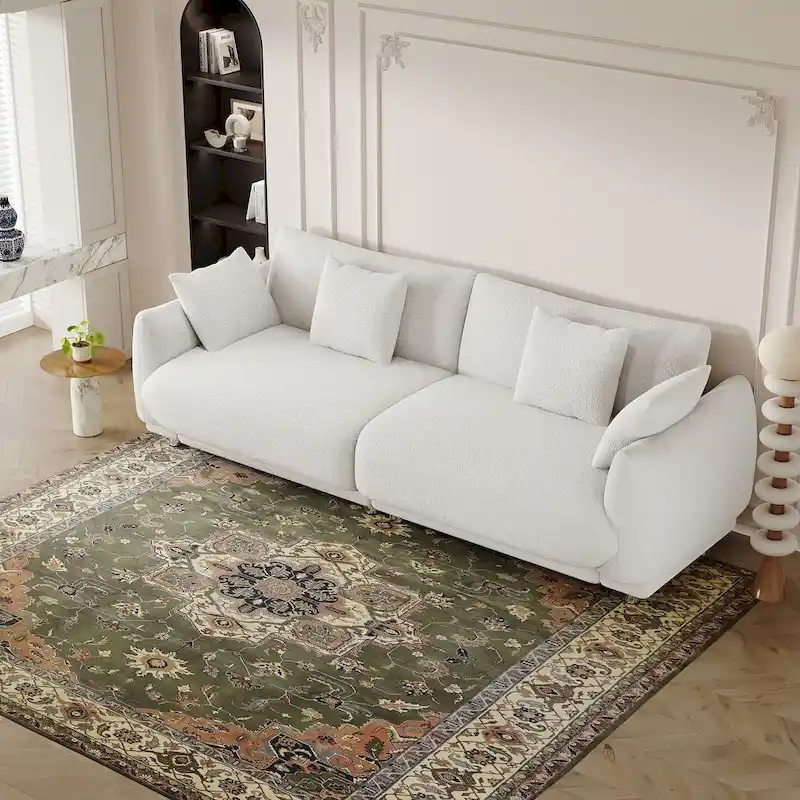 86.6  Modern Teddy Velvet Triple Sofa with 4 Pillows and Metal Legs