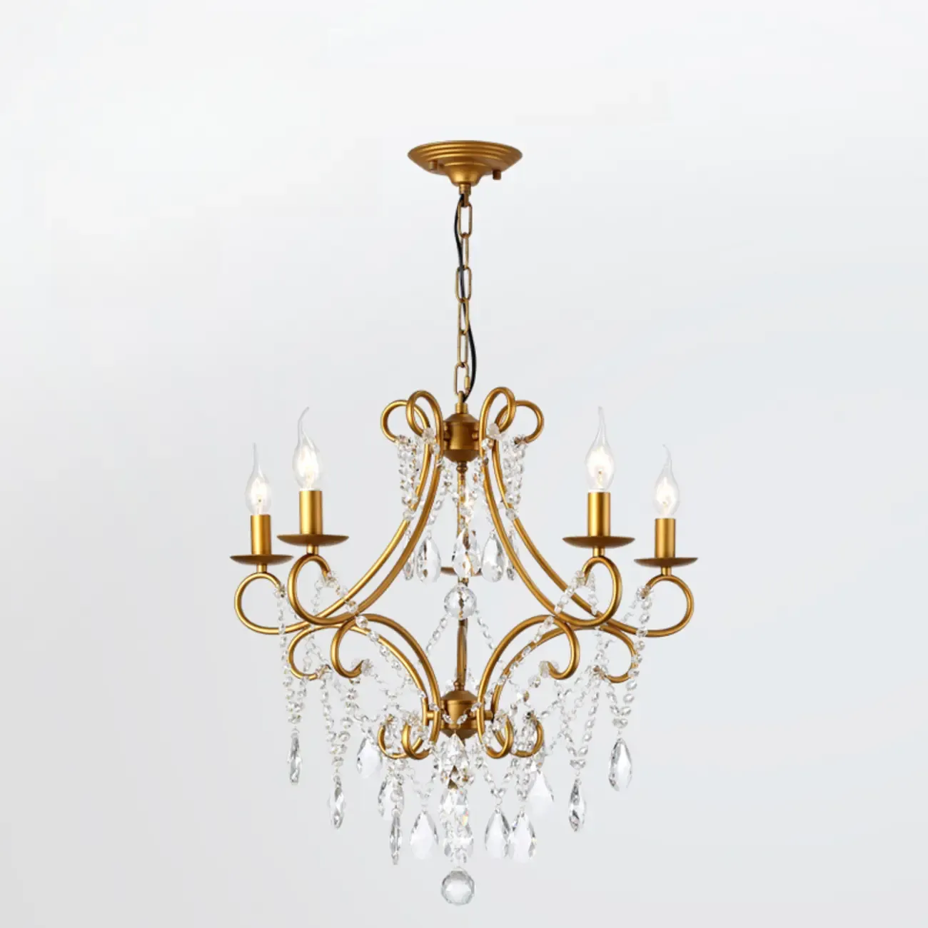 Elegant Gold Curved Crystal Candelabra Chandelier