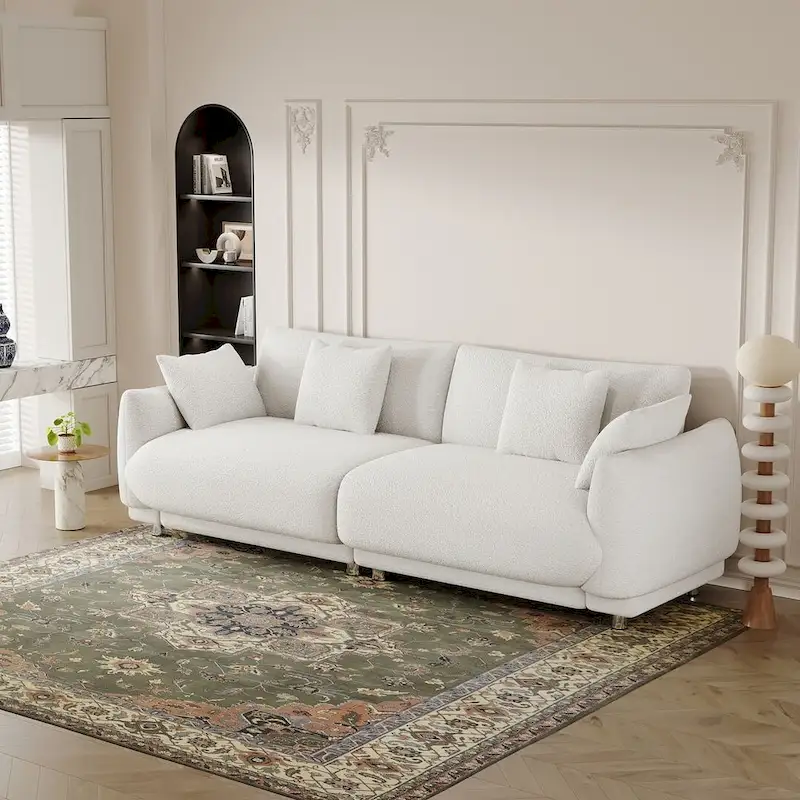 86.6  Modern Teddy Velvet Triple Sofa with 4 Pillows and Metal Legs
