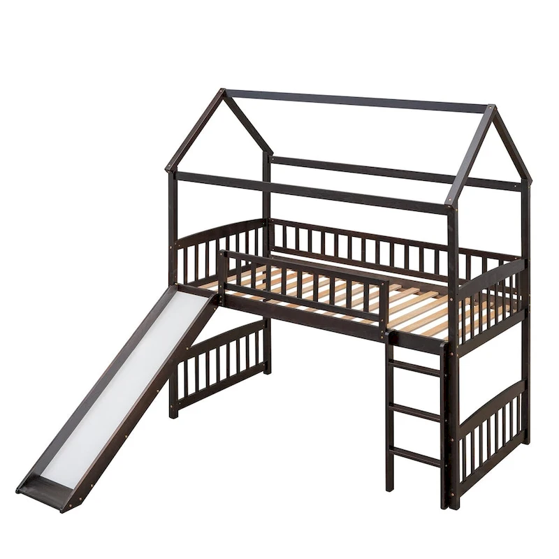Twin Loft Bed with Slide and Guardrail