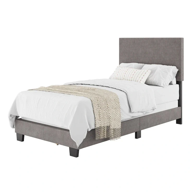 Modern Single/Twin Upholstered Bed with Padded Headboard - Box Spring Required
