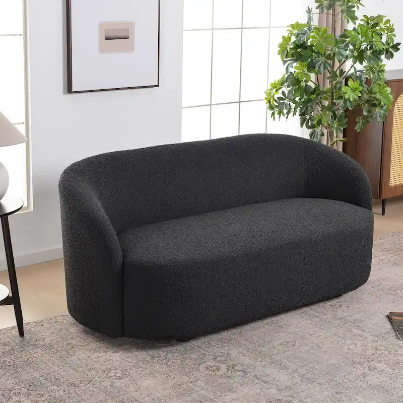 KINWELL Sherpa Upholstered Loveseat Boucle Sofa Couch, 68W