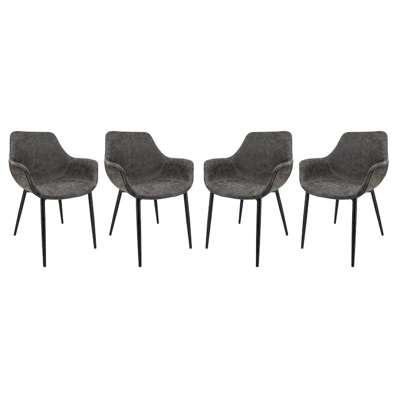 Leather Dining Chair with Iron Legs Set of 4 Modern Accent Armchair