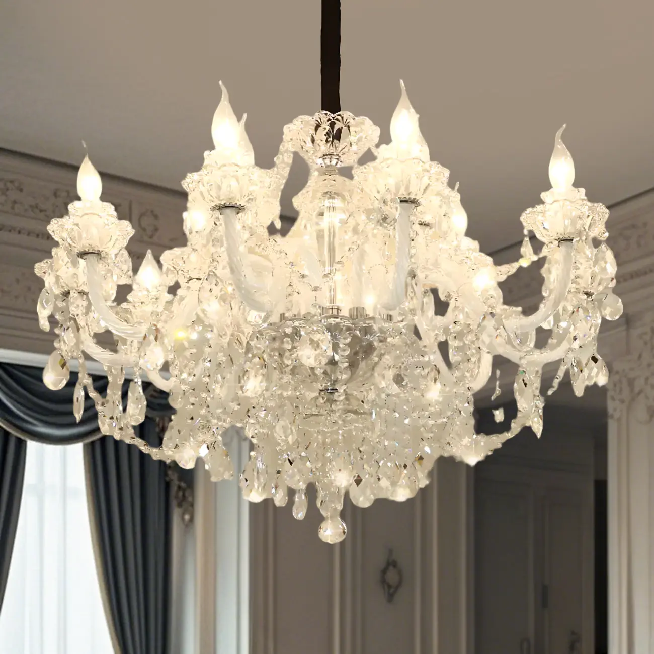 Sophisticated Clear Candelabra Shadeless Crystal Chandelier