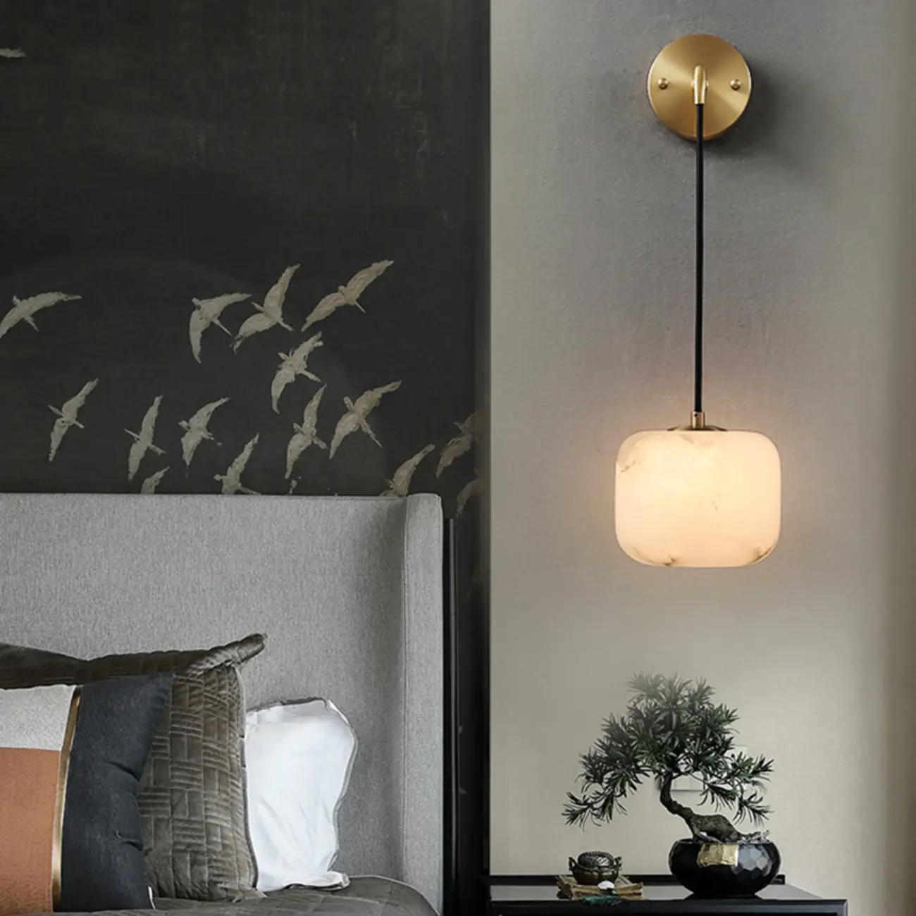 Modern Suspended Globe Marble Wall Sconce for Bedroom