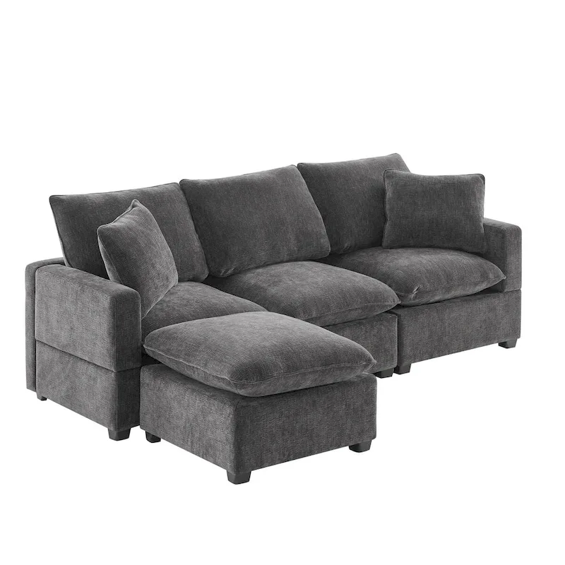 Nestfair Modern Modular Sofa 4 Seat Chenille Sectional Couch Set with 2 Pillows Included