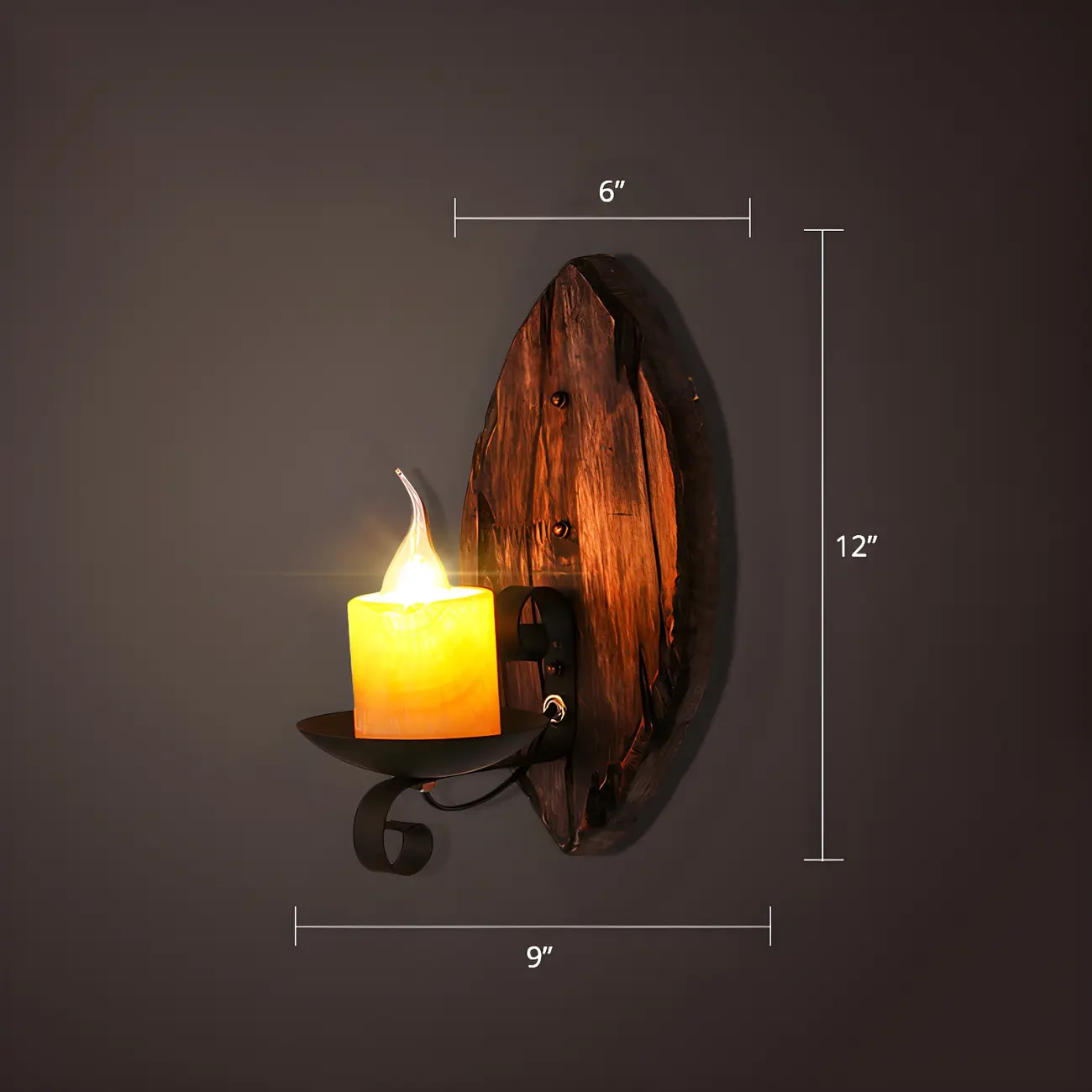 Industrial Distressed Wood Glass Black Wall Lantern Light