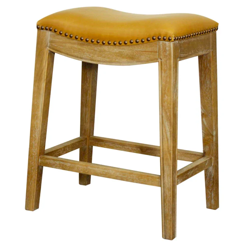 Contoured Bonded Leather Counter Stool – Vintage Gray / Blue / Taupe / Caramel / Dark Brown / Red, Single