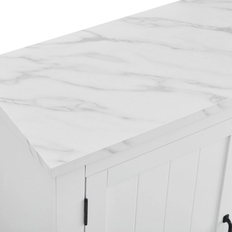 47 Marbling Countertop Buffet Bar Cabinet w/ Glass Holders