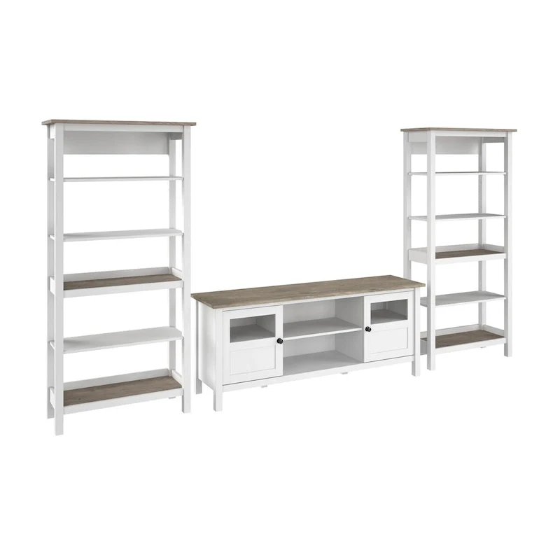 Bush Furniture Mayfield Farmhouse 60W TV Stand with Bookcases.