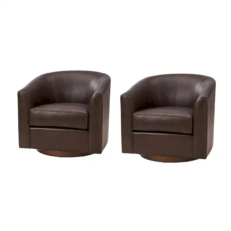 Althea Modern Genuine Leather Swivel Barrel Chair with Solid Wood Base Set of 2 By HULALA HOME