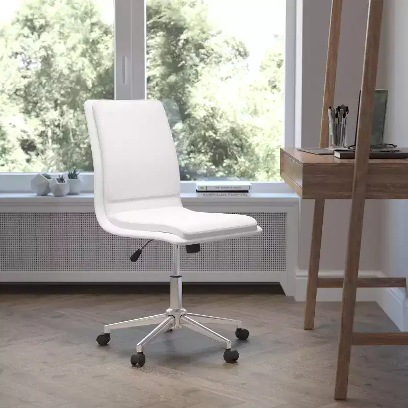 Emma and Oliver Modern Faux Leather Upholstered Mid-Back Home Office Chair with 5 Star Base and Pneumatic Seat Height Adjustment