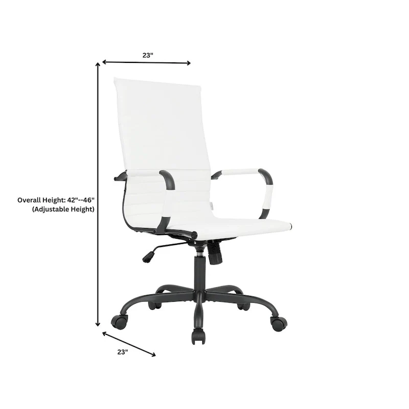 Ribbed Leather Adjustable High-Back Office Swivel Chair in Black Metal Frame