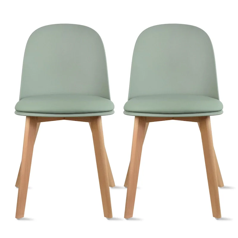 Set of 2 Dining Side Chair with Back Armless Plastic Seat Wooden Legs Kitchen Desk Task Computer