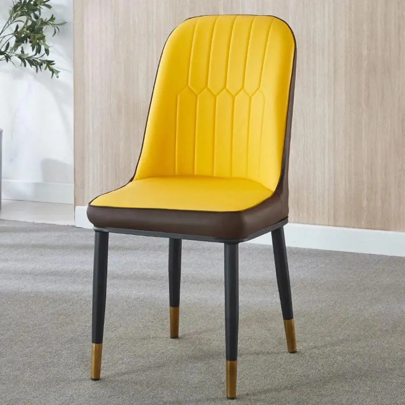 Modern Leather Upholstered Dining Chair with High Back