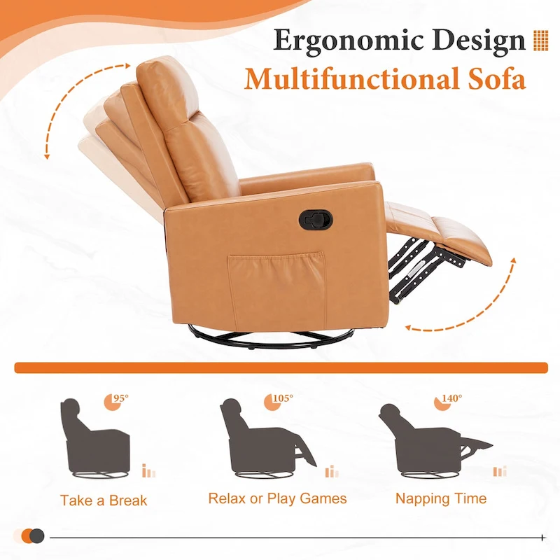 Manual Recliner Chair with Swivel & Glide