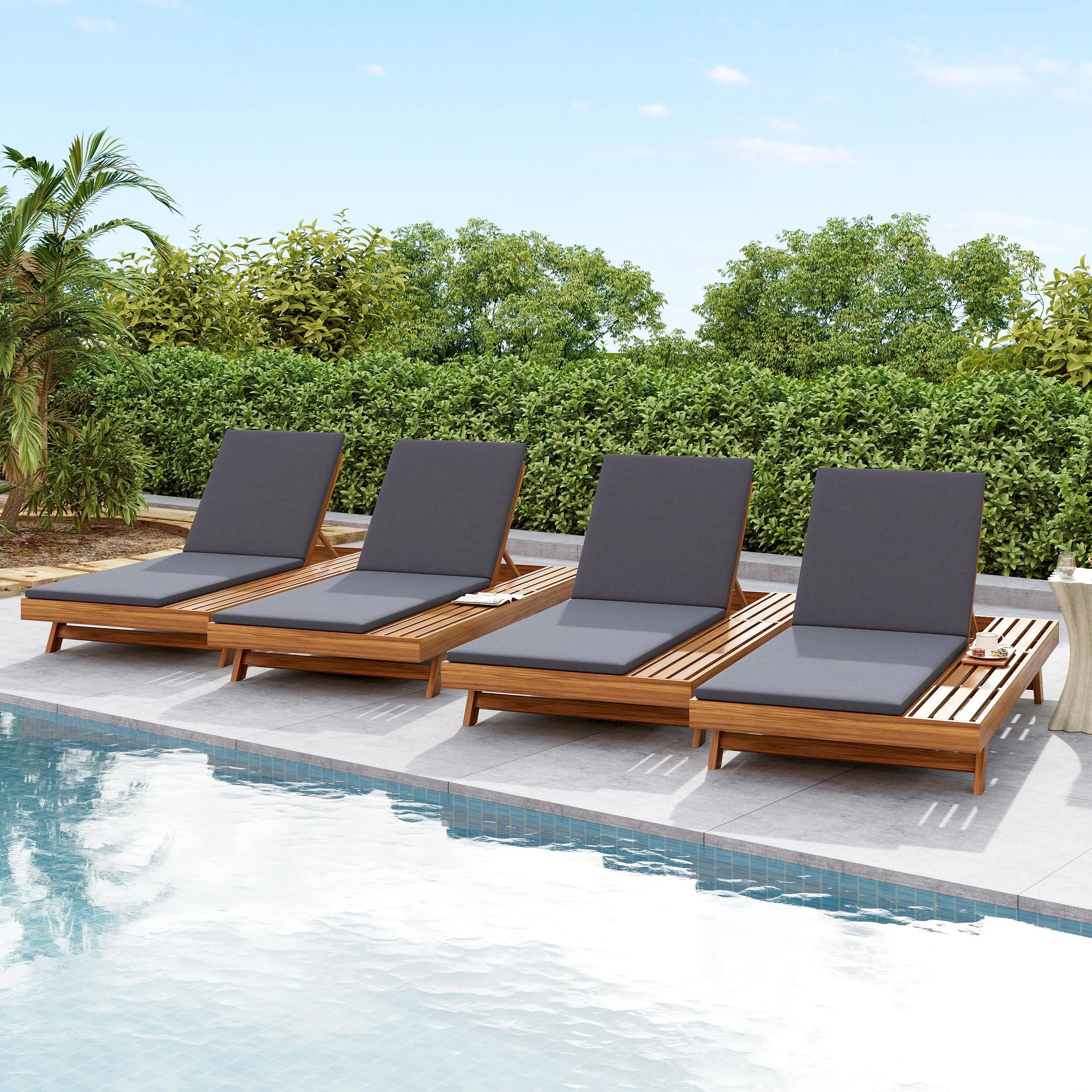 Walker Edison | Teak Lounge Chaise Sunbed