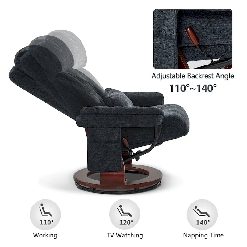 Swivel Recliner with Ottoman, Leisure Office Chair, Ergonomic Lounge chair, Chenille Fabric 4687